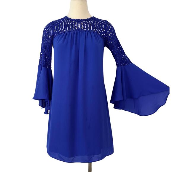 Lilly Pulitzer Amenna Bell Sleeve Shift Dress in Royal Blue Size 00 - Picture 1 of 12